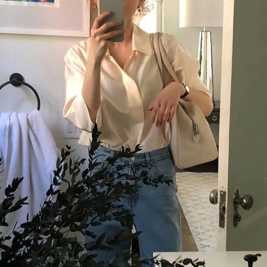 Blusa Casual Minimalista de Manga Corta para Mujer