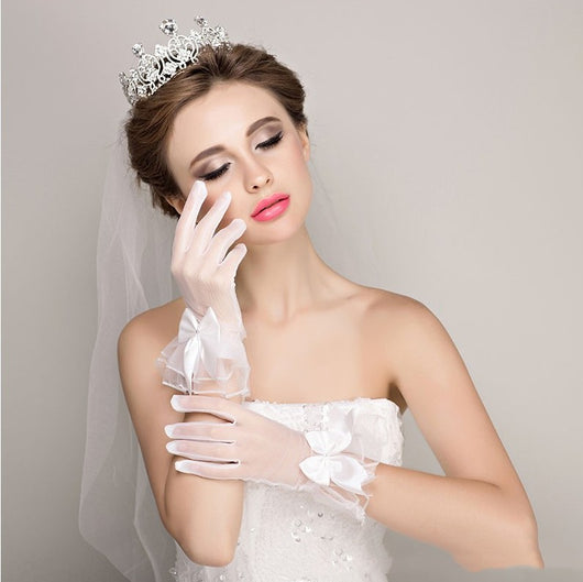 Guantes de Novia Cortos Tul Cristal Dedo Completo - Image 3