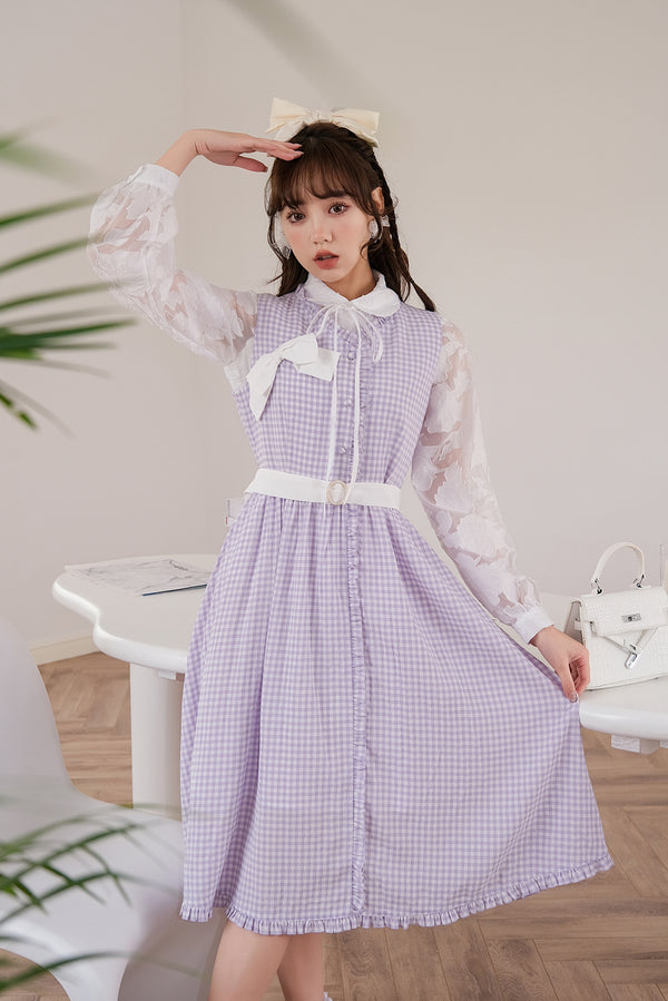 Vestido Infantil Cuadrillé Morado con Chaleco - Estilo Dulce y Romántico