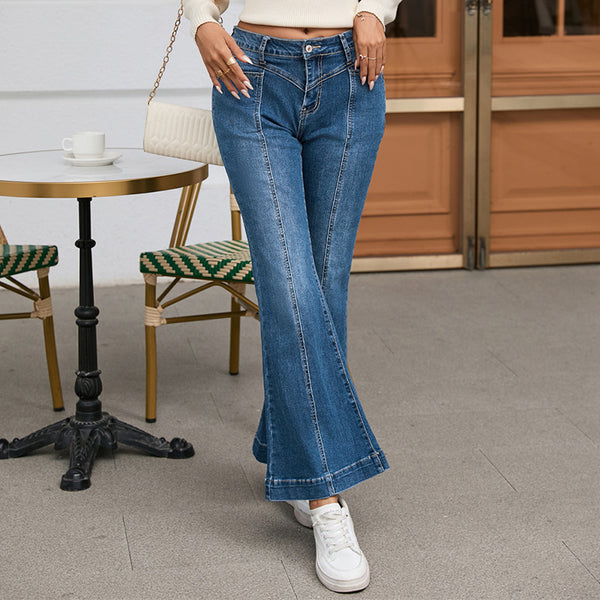 Pantalón Acampanado de Cintura Alta Estilo Casual para Mujer - Otoño
