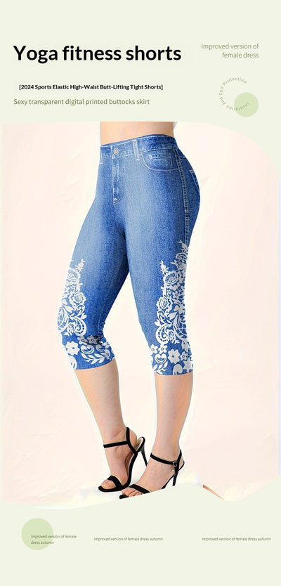 Leggings Casuales de Cintura Media con Estampado Vaquero - Image 7