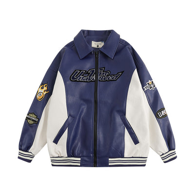 Chaqueta Universitaria Retro PU Bordada Suelta para Hombre - Image 10