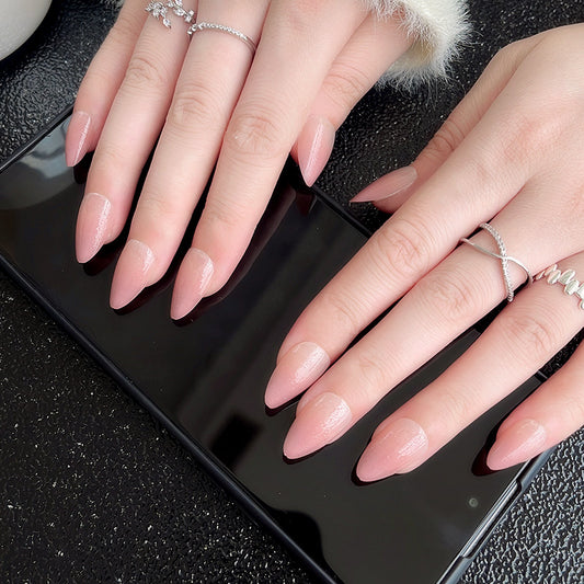 Uñas Postizas Degradado Durazno Nude con Brillo Fino Removibles