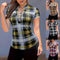 Blusa Cuadriculada con Cuello Camisero y Amarre en el Pecho