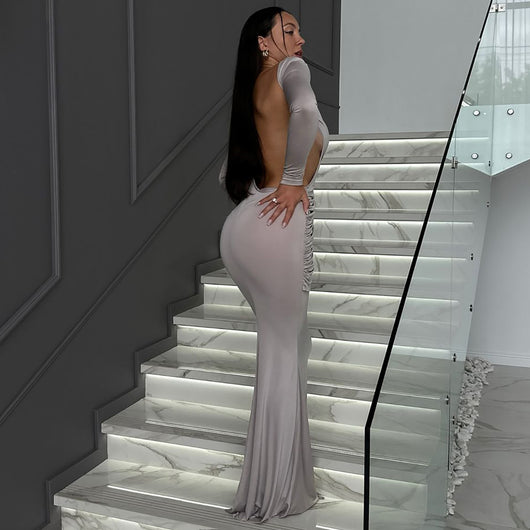 Vestido Largo Ajustado con Espalda Hueca - Manga Larga Sexy - Image 10