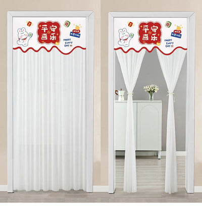 Double-layer blackout doorway curtain with a light blue top featuring a cartoon bear and "LUCK DAY!" text. - Image 52
