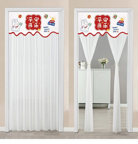 Double-layer blackout doorway curtain with a light blue top featuring a cartoon bear and "LUCK DAY!" text. - Image 52