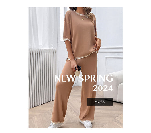 Conjunto de 2 Piezas: Blusa Suelta de Punto con Contraste + Pantalón - Image 20