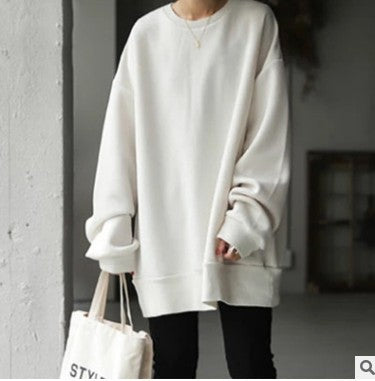 Blusa Suelta de Cuello Redondo Color Sólido para Otoño e Invierno