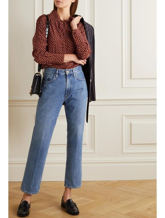 Camisa Vintage Burdeos con Lunares en Seda - Cuello Solapa Manga Larga