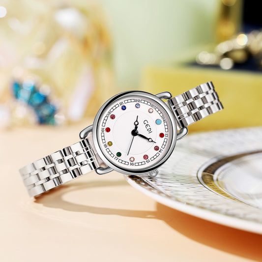 Reloj de Acero Inoxidable para Mujer con Piedra de Nacimiento - Lujo Minimalista Resistente al Agua