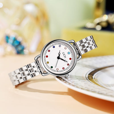 Reloj de Acero Inoxidable para Mujer con Piedra de Nacimiento - Lujo Minimalista Resistente al Agua