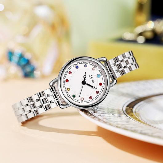 Reloj de Acero Inoxidable para Mujer con Piedra de Nacimiento - Lujo Minimalista Resistente al Agua