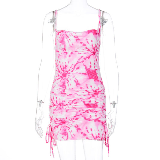 Vestido Estampado de Tirantes con Cordón Ajustable