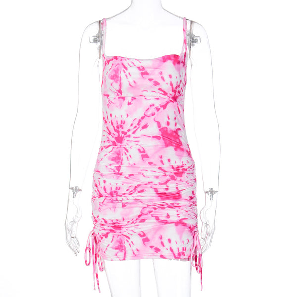 Vestido Estampado de Tirantes con Cordón Ajustable