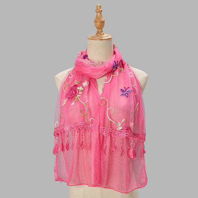 Pañuelo Floral Doble Capa con Bordado y Flecos para Mujer - Image 10