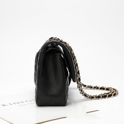 Bolso de Cuero Negro con Cadena de Diamantes para Mujer - Image 7