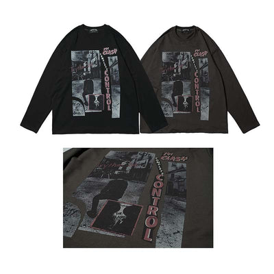 Playera Hombre Manga Larga Suelta con Estampado de Caracteres - Image 6