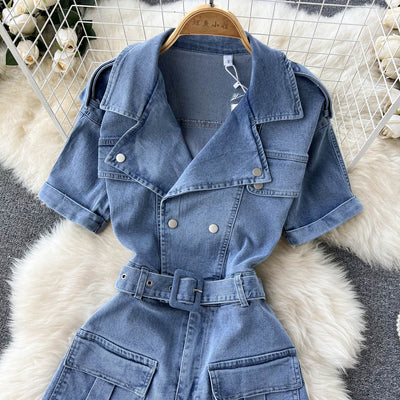 Jumpsuit Cargo de Manga Corta con Cuello y Piernas Anchas - Image 10