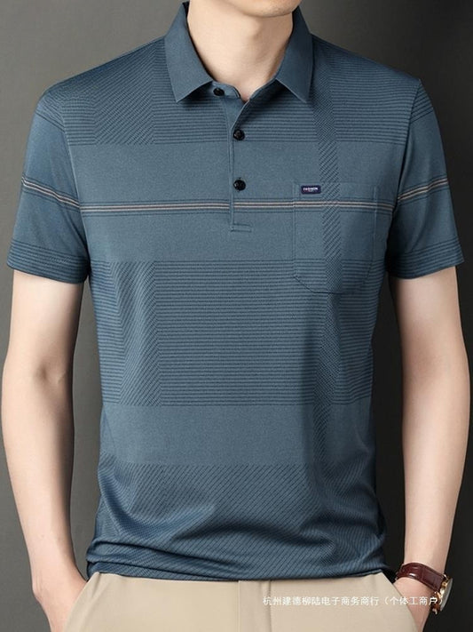 Polo Manga Corta con Rayas y Solapa para Hombre