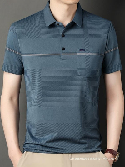 Polo Manga Corta con Rayas y Solapa para Hombre