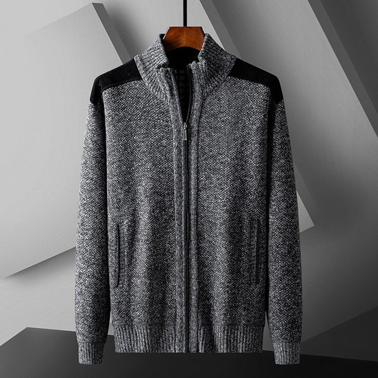 Cardigan Tejido Cálido para Hombre con Cuello Solapa y Diseño de Retazos - Image 13