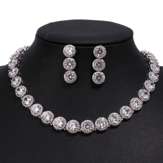 Conjunto de Collar y Aretes de Circonita Redonda Lujo - Image 3