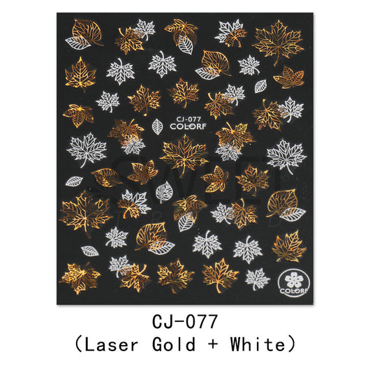 Stickers de Uñas 3D Adhesivos Hoja de Arce Dorada Láser con Letras - Image 10