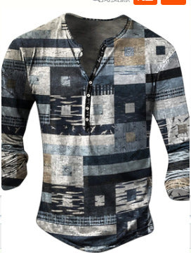 Camiseta Manga Larga para Hombre con Botones de Solapa Abierta e Impresión Digital - Image 47