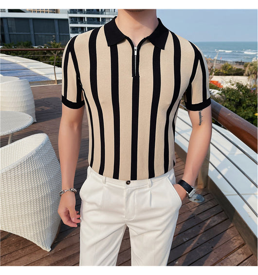 Suéter a Rayas con Cuello Solapa - Camiseta Casual Stretch Británica - Image 21