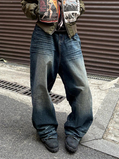 Jeans Vintage Desgastado de Pierna Ancha Estilo Retro Americano - Image 5