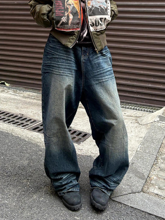 Jeans Vintage Desgastado de Pierna Ancha Estilo Retro Americano - Image 5