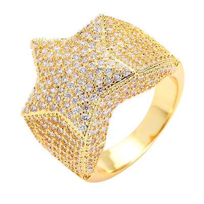 Anillo Estrella de Cinco Puntas con Zircones, Chapado en Oro Real Estilo Hip-hop - Image 9