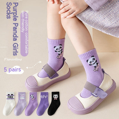 Calcetines Deportivos Infantiles Otoño Invierno - Diseño Panda Púrpura - Image 4