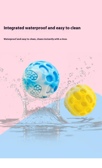 Blue and white marbled rubber dog toy ball with textured nubs and hollows, approximately 6cm in diameter. - Image 10