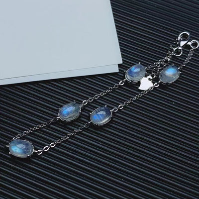 Pulsera de Piedra Lunar Azul Natural con Cristales de Colores - Image 7