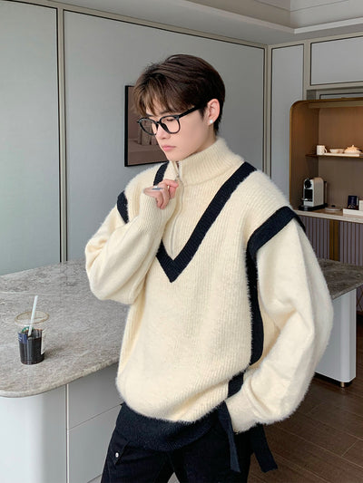 Suéter Tejido de Mohair para Hombre - Cuello Polo Suelto Invierno - Image 15