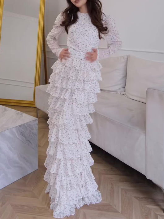 Conjunto Elegante: Blusa con Mangas Abullonadas Florales y Falda Volantes - Image 4