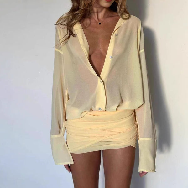 Vestido Camisero Elegante Ajustado con Encaje y Cordones