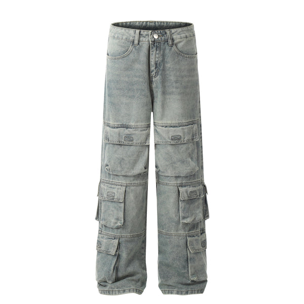 Jeans Casuales Hombre con Múltiples Bolsillos - Estilo Street Lavado Pesado