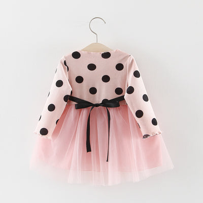 Vestido Princesa Niña Manga Larga con Lunares y Malla Floral - Image 5