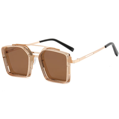 Gafas de Sol Steampunk Hombre Marco Hueco Cuadrado Metal Doble Rayo - Image 6
