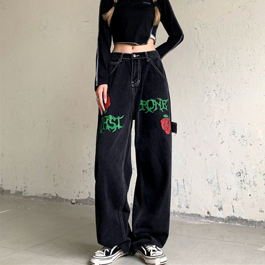 Jeans Rectos Vintage Rose Letters con Lavado Street Wash