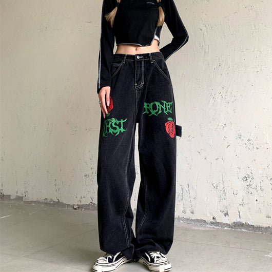 Jeans Rectos Vintage Rose Letters con Lavado Street Wash