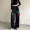 Vintage Rose Letters Straight Jeans with Street Wash