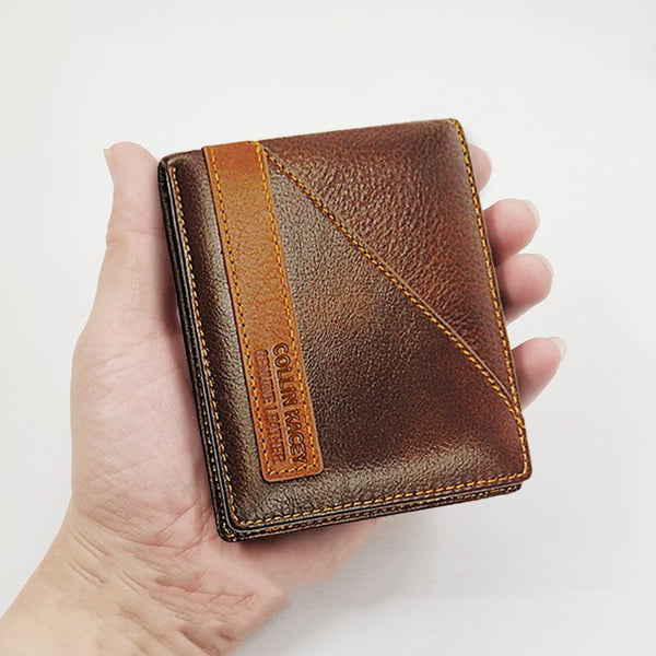 Cartera Corta de Cuero Genuino para Hombre