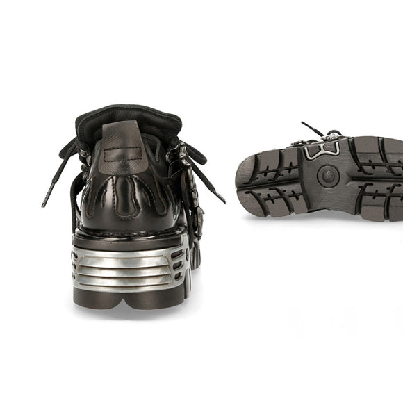 Zapatos Punk de Cuero con Suela Gruesa y Detalles Metálicos