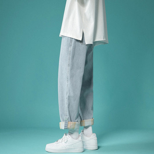 Jeans Rectos Holgados de 9 Puntos Estilo Coreano Tendencia