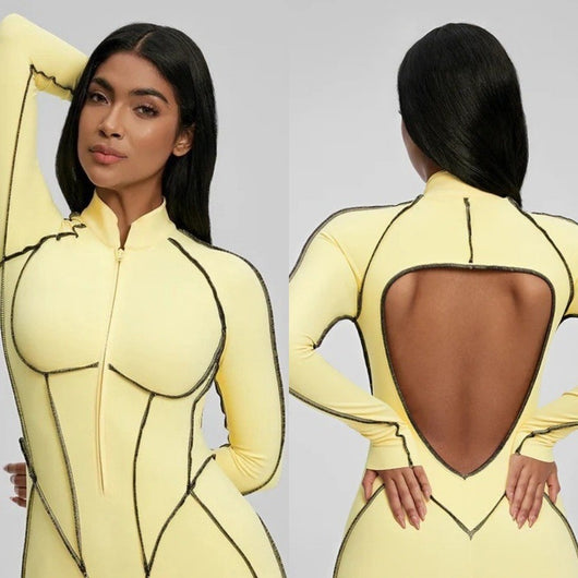 Traje de Yoga Deportivo Entallado con Diseño Asimétrico y Soporte de Pecho