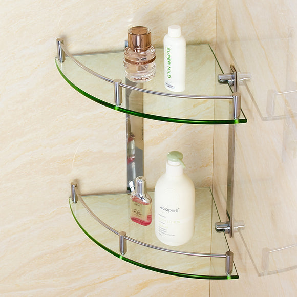 Repisa de Esquina de Vidrio Templado para Baño - Acero Inoxidable con Soporte Ajustable